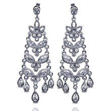 Load image into Gallery viewer, Sterling Silver Fancy Design with RoundAnd Marqui and Pear Shaped Cut Clear Czs Chandelier Dangle Stud Earring