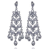 Sterling Silver Fancy Design with RoundAnd Marqui and Pear Shaped Cut Clear Czs Chandelier Dangle Stud Earring