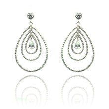 Load image into Gallery viewer, Sterling Silver Fancy Three Layered Graduated Beaded Teardrop Design with Centered Clear Cz Dangle Stud Earring