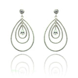 Sterling Silver Fancy Three Layered Graduated Beaded Teardrop Design with Centered Clear Cz Dangle Stud Earring