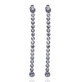 Sterling Silver Stylish Long Strand Multi Round Cut Clear Czs on Bezel Setting Dangle Stud Earring