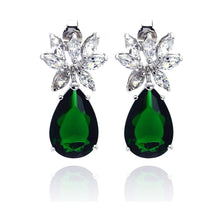 Load image into Gallery viewer, Sterling Silver Nickel Free Rhodium Plated Green Teardrop Dangling Stud Earrings With CZ Stones