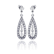 Load image into Gallery viewer, Sterling Silver Elegant Paved Teardrop Design with Centered Graduated Round Cut Clear Czs Dangle Stud Earring