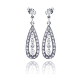 Sterling Silver Elegant Paved Teardrop Design with Centered Graduated Round Cut Clear Czs Dangle Stud Earring