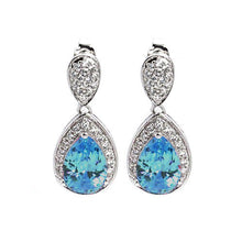 Load image into Gallery viewer, Sterling Silver Nickel Free Rhodium Plated Blue Teardrop And Clear CZ  Dangling Stud Earring