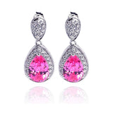 Sterling Silver Nickel Free Rhodium Plated Pink Teardrop And Clear CZ Dangling Stud Earrings