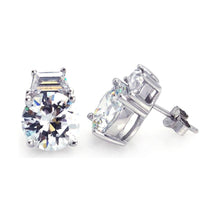 Load image into Gallery viewer, Sterling Silver Rhodium Plated Round Shaped  Stud Earrings With CZ Stones
