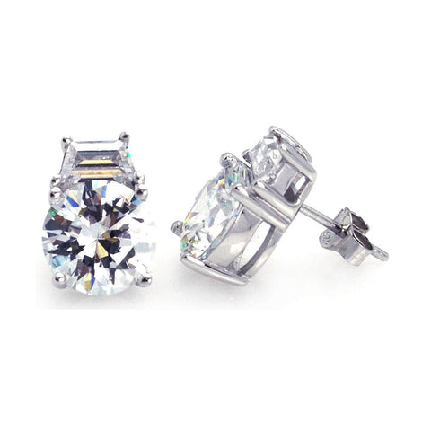 Sterling Silver Rhodium Plated Round Shaped  Stud Earrings With CZ Stones