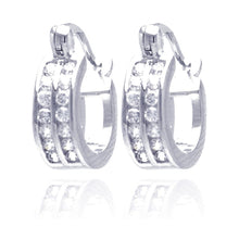 Load image into Gallery viewer, Sterling Silver Rhodium Plated Round Clear CZ Huggie Earring