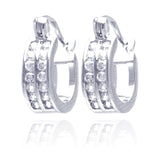 Sterling Silver Rhodium Plated Round Clear CZ Huggie Earring