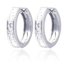 Load image into Gallery viewer, Sterling Silver Nickel Free Rhodium Plated Round Shape Hoop Earrings With CZ Stones