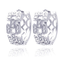 Load image into Gallery viewer, Sterling Silver Rhodium Plated Chain Link Design Baguette Alternated  Clear CZ Hoop Earring