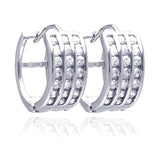 Sterling Silver Nickel Free Rhodium Plated Round Shaped Huggie Earrings With CZ Stones