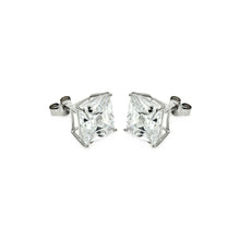 Load image into Gallery viewer, Sterling Silver Nickel Free Rhodium Plated Square Shaped Stud Earring With Clear CZ Stone