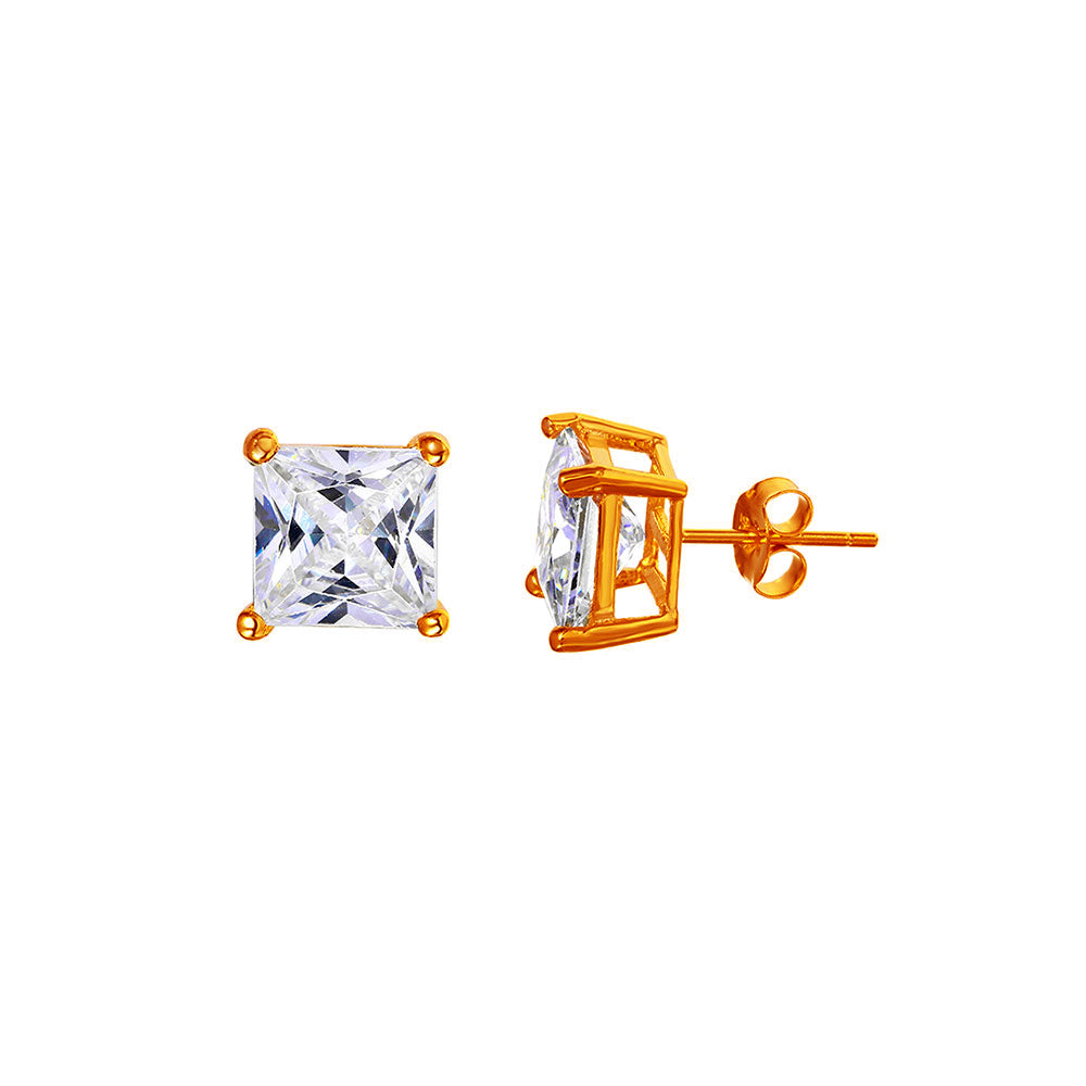 Sterling Silver Rose Gold Plated Princess Cut CZ Stud Earrings