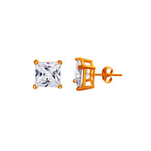 Load image into Gallery viewer, Sterling Silver Rose Gold Plated Princess Cut CZ Stud Earrings