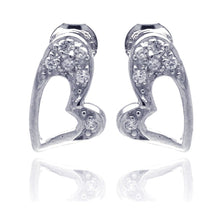 Load image into Gallery viewer, Sterling Silver Nickel Free Rhodium Plated Heart Shape Stud Earrings With CZ Stones