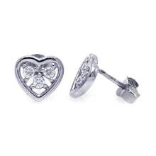 Load image into Gallery viewer, Sterling Silver Nickel Free Rhodium Plated Three Clear Round CZ Heart Post Earrings