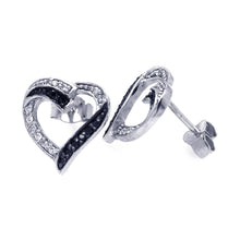 Load image into Gallery viewer, Sterling Silver Nickel Free Black And Rhodium Plated Round And Heart Post Earrings With CZ Stones