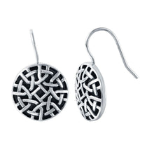 Load image into Gallery viewer, Sterling Silver Rhodium Plated Fancy Patterned Circle Hook Earring with Earring Dimensions of 15MMx15MM