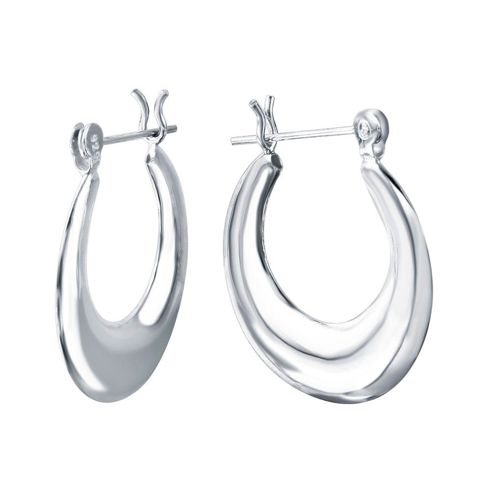 Sterling Silver Rhodium Plated Fancy Crescent Hoop Earring with Earring Dimensions of 28MMx25MM