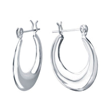 Load image into Gallery viewer, Sterling Silver Rhodium Plated Fancy Crescent Hoop Earring with Earring Dimensions of 28MMx25MM