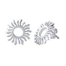 Load image into Gallery viewer, Sterling Silver Rhodium Plated Fancy Open Sun Stud Earring with Friction Back PostAnd Earring Dimensions of 15MMx15MM