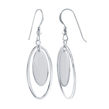 Load image into Gallery viewer, Sterling Silver Rhodium Plated Fancy Double Oval Dangle Hook Earring with Earring Dimensions of 34MMx15MM
