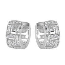 Load image into Gallery viewer, Sterling Silver Nickel Free Rhodium Plated Maze Shape Hoop Earring With CZ Stones