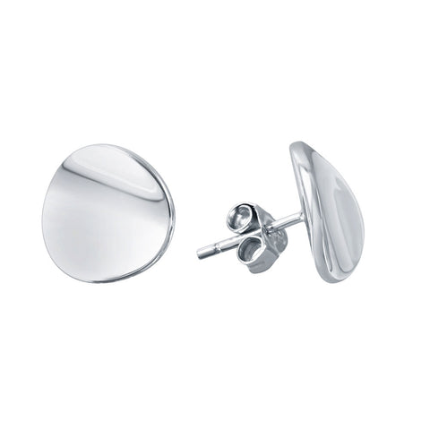 Sterling Silver Rhodium Plated Plain Concave Circle Stud Earring with Friction Back PostAnd Earring Dimensions of 12MMx12MM