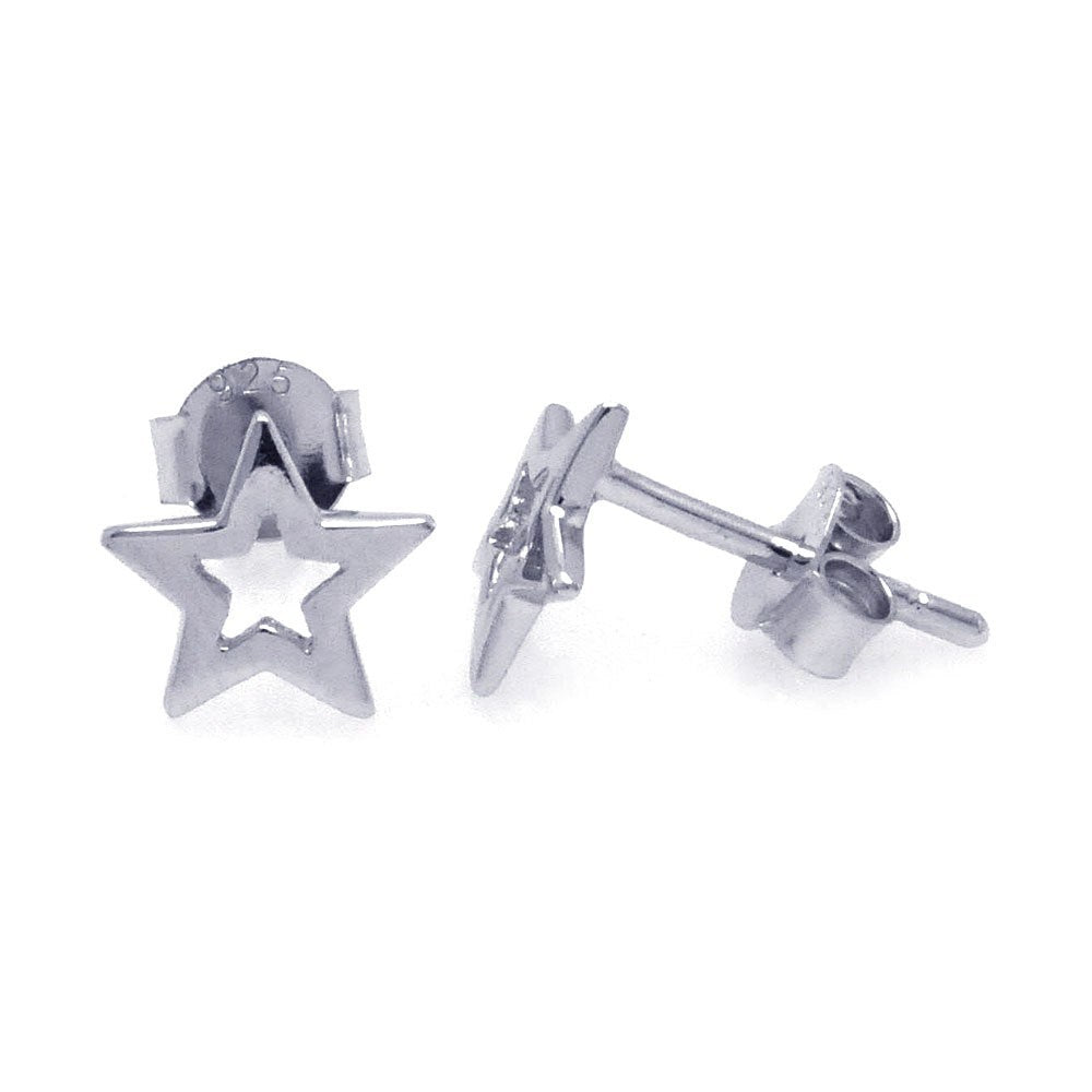 Sterling Silver Nickel Free Rhodium Plated Open Star Shaped Post Earring