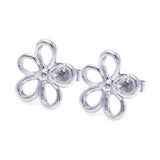 Sterling Silver Nickel Free Rhodium Plated Open Flower One Clear CZ  Stud Earring