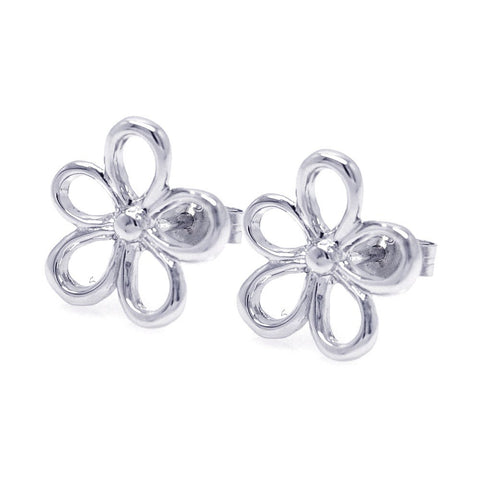 Sterling Silver Nickel Free Rhodium Plated Open Flower One Clear CZ  Stud Earring