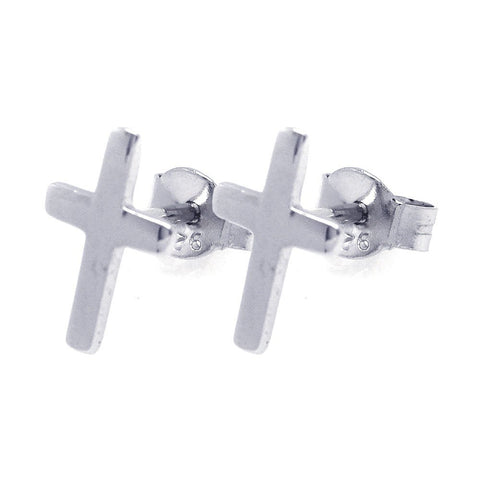 Sterling Silver Nickel Free Rhodium Plated Cross Shaped  Stud Earring