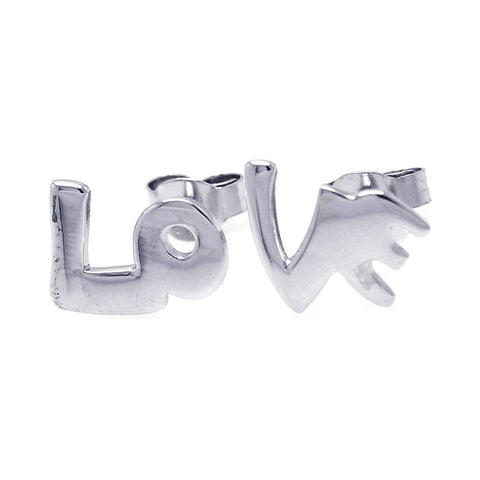 Sterling Silver Nickel Free High Polished Rhodium Plated Love Stud Earring