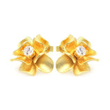 Sterling Silver Nickel Free Gold Rhodium Plated Flower Rund Shaped  Stud Earring With CZ Stone