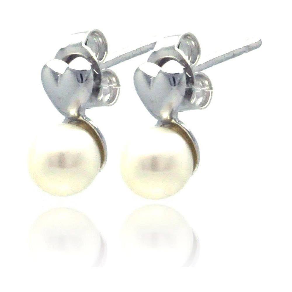 Sterling Silver Nickel Free Rhodium Plated Heart With Synthetic Pearl Stud Earring