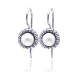 Sterling Silver Rhodium Plated Round Fresh Water Pearl Hook Earring