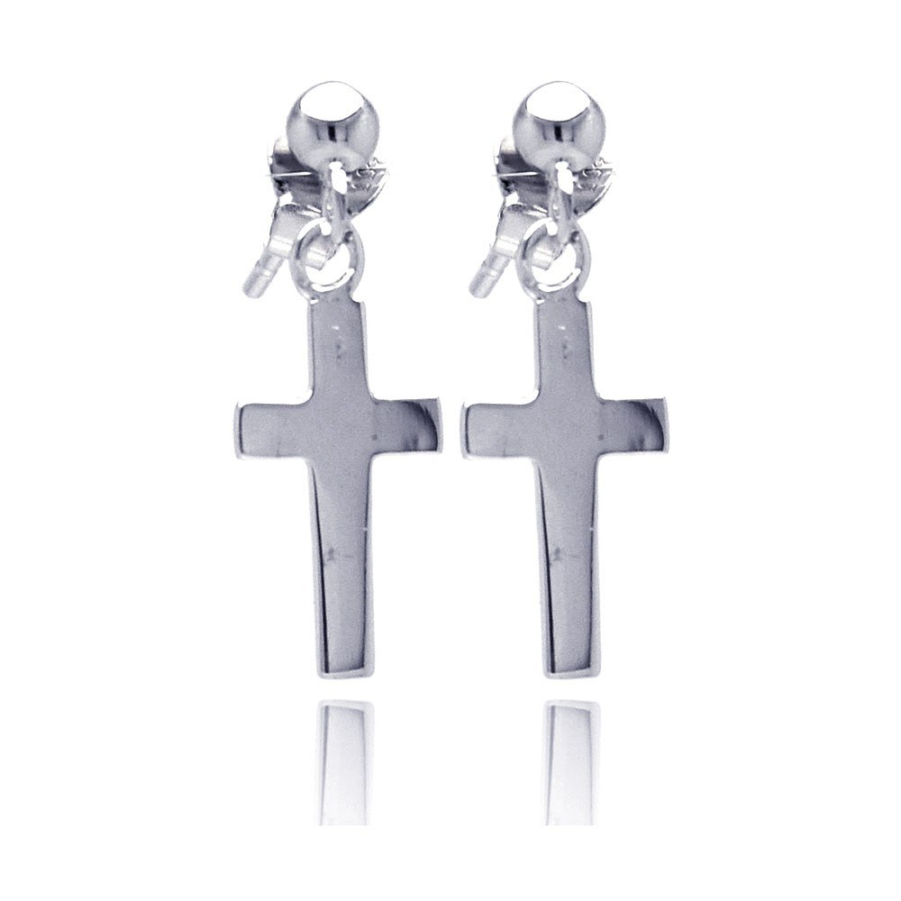 Sterling Silver Modern Cross Design Dangle Stud Earring