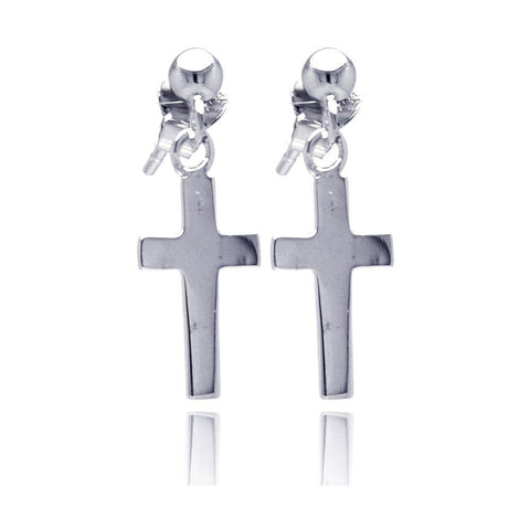 Sterling Silver Modern Cross Design Dangle Stud Earring