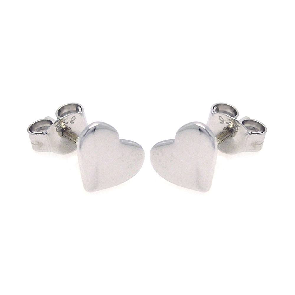 Sterling Silver Nickel Free Rhodium Plated Heart Shaped Stud Earrings