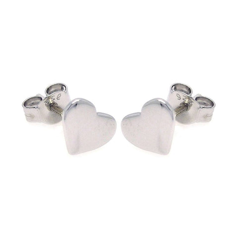 Sterling Silver Nickel Free Rhodium Plated Heart Shaped Stud Earrings