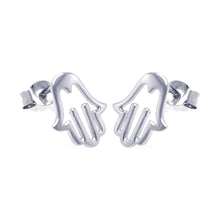 Load image into Gallery viewer, Sterling Silver Nickel Free High Polished Rhodium Plated Open Hand Shaped  Stud Earring