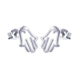 Sterling Silver Nickel Free High Polished Rhodium Plated Open Hand Shaped  Stud Earring