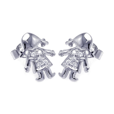 Sterling Silver Rhodium Plated Round Clear Cluster CZ Little Baby Girl  Stud Earring
