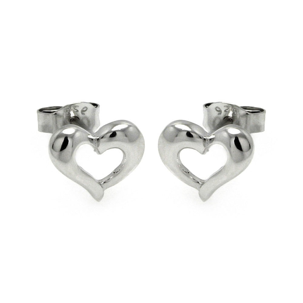 Sterling Silver Nickel Free Rhodium Plated Open Heart Stud Earrings