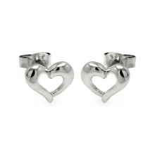 Load image into Gallery viewer, Sterling Silver Nickel Free Rhodium Plated Open Heart Stud Earrings