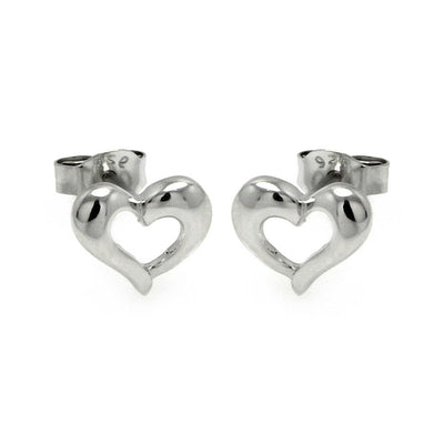 Sterling Silver Nickel Free Rhodium Plated Open Heart Stud Earrings