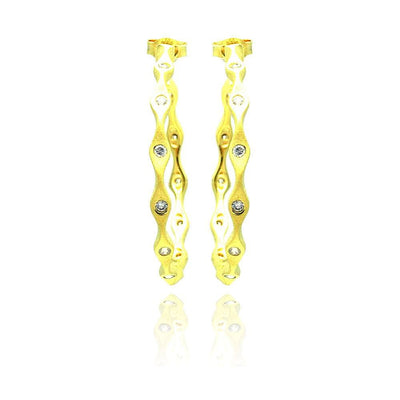 Sterling Silver Nickel Free Gold Rhodium Plated Round Shaped  Hoop Earring With CZ Stones