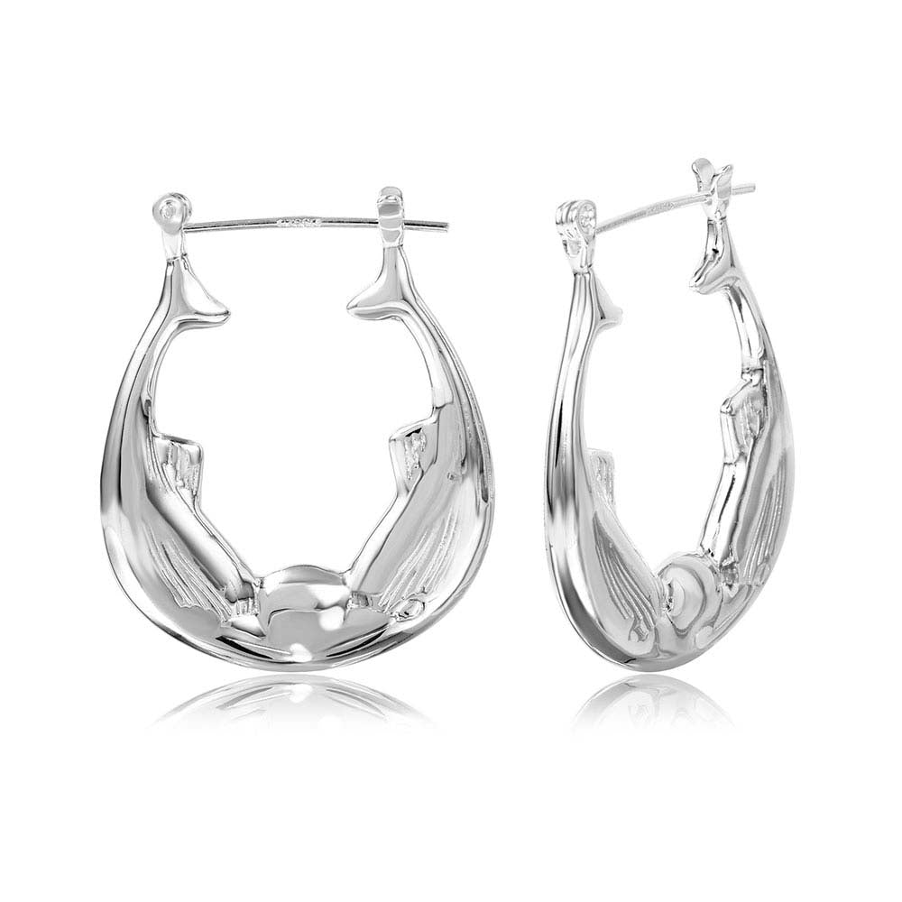 Sterling Silver High Polished Double Fish Hoop Earrings